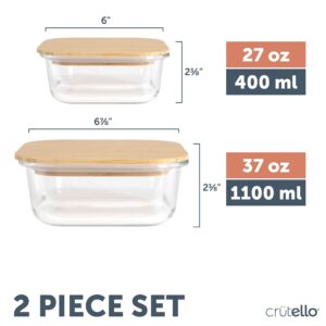 Crutello Glass Meal Prep Containers with Bamboo Lids, 2 Pack - Airtight Clear Food Storage Canisters for Kitchen Organization - A Family-Owned American Brand