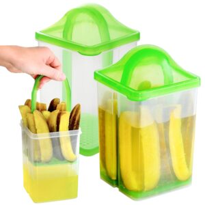 youngever 2 pack pickle container with strainer, plastic pickle holder with strainer, pickle keeper with lid