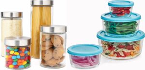 eatneat 4 piece beautiful glass kitchen canisters with stainless steel lids 4 pc round glass food storage containers with lids