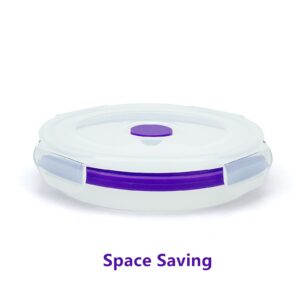 CCyanzi Round Silicone Food Grade Lunch Containers, Collapsible Bowl with lids | Space Saving | Leakproof | Microwave Freezer Safe | Silicone Food Conatiners for Sandwich, Snacks，Purple