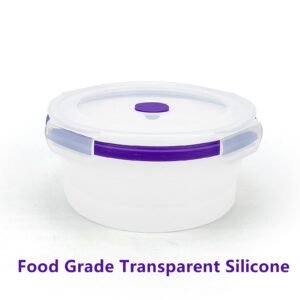 CCyanzi Round Silicone Food Grade Lunch Containers, Collapsible Bowl with lids | Space Saving | Leakproof | Microwave Freezer Safe | Silicone Food Conatiners for Sandwich, Snacks，Purple