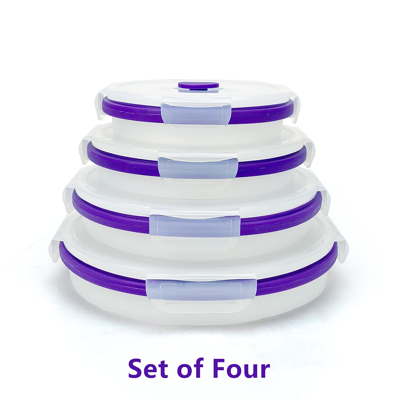 CCyanzi Round Silicone Food Grade Lunch Containers, Collapsible Bowl with lids | Space Saving | Leakproof | Microwave Freezer Safe | Silicone Food Conatiners for Sandwich, Snacks，Purple