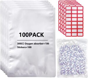 100 pcs 1gallon mylar bags for food storage, mylar bags with oxygen absorbers - 300cc×100, large aluminum mylar bags - 15"x10"