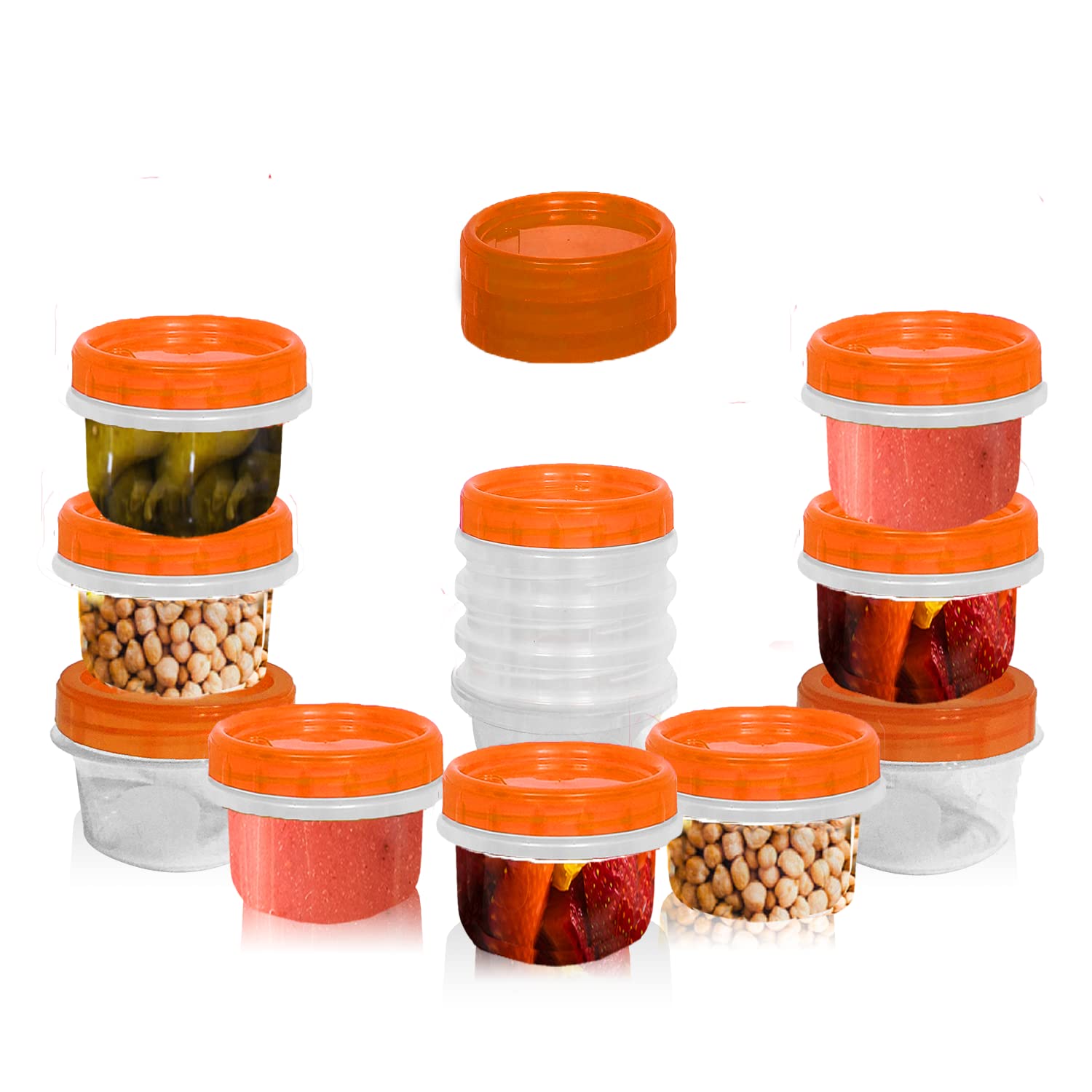 [4 Oz - Orange] Airtight Deli Containers with Lids, Twist Lock Top, Clear Food Storage for Meal Prep, Snacks, and Leftovers, Freezer and Microwave Safe, Stackable, Leak-Resistant Portable, 12 Pc. Set