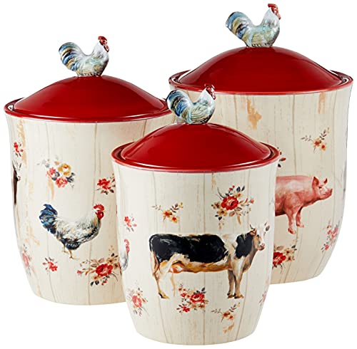 Certified International Farmhouse 3 pc. Canister Set Servware, Serving Acessories, Multicolred