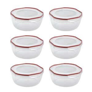 sterilite ultra-seal 8.1 qt bowl, large airtight food storage container, latching lid, microwave and dishwasher safe, clear with red gasket, 6-pack