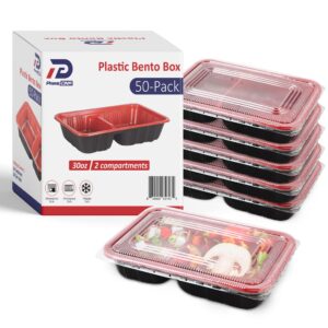 prime dna 50-pack to go containers with lids - 30oz 2-compartments - disposable bento boxes are great for leftovers and make great meal prep containers.