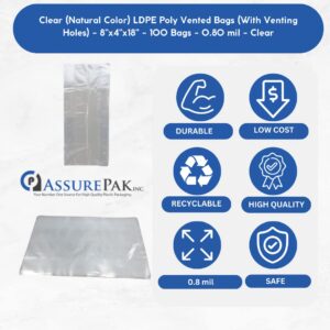 Plastic Produce Bag - Clear Unprinted Vented Produce Bags 8"x4"x18" - 100 bags/case