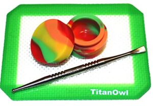 titanium carving tool gr2 silicone mat platnium cured + non-stick jar container, 5.5" x 4.5" pad (green)