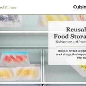 Cuisinart Reusable Food Storage Bags, 12 Pack Gray - Resealable Bags for Food, Leftovers, & Snacks to Store, Freeze or Refrigerate - BPA Free Flat Freezer Bags - Includes Small, Medium & Large