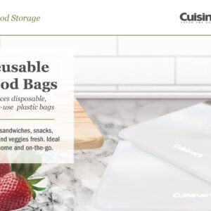 Cuisinart Reusable Food Storage Bags, 12 Pack Gray - Resealable Bags for Food, Leftovers, & Snacks to Store, Freeze or Refrigerate - BPA Free Flat Freezer Bags - Includes Small, Medium & Large