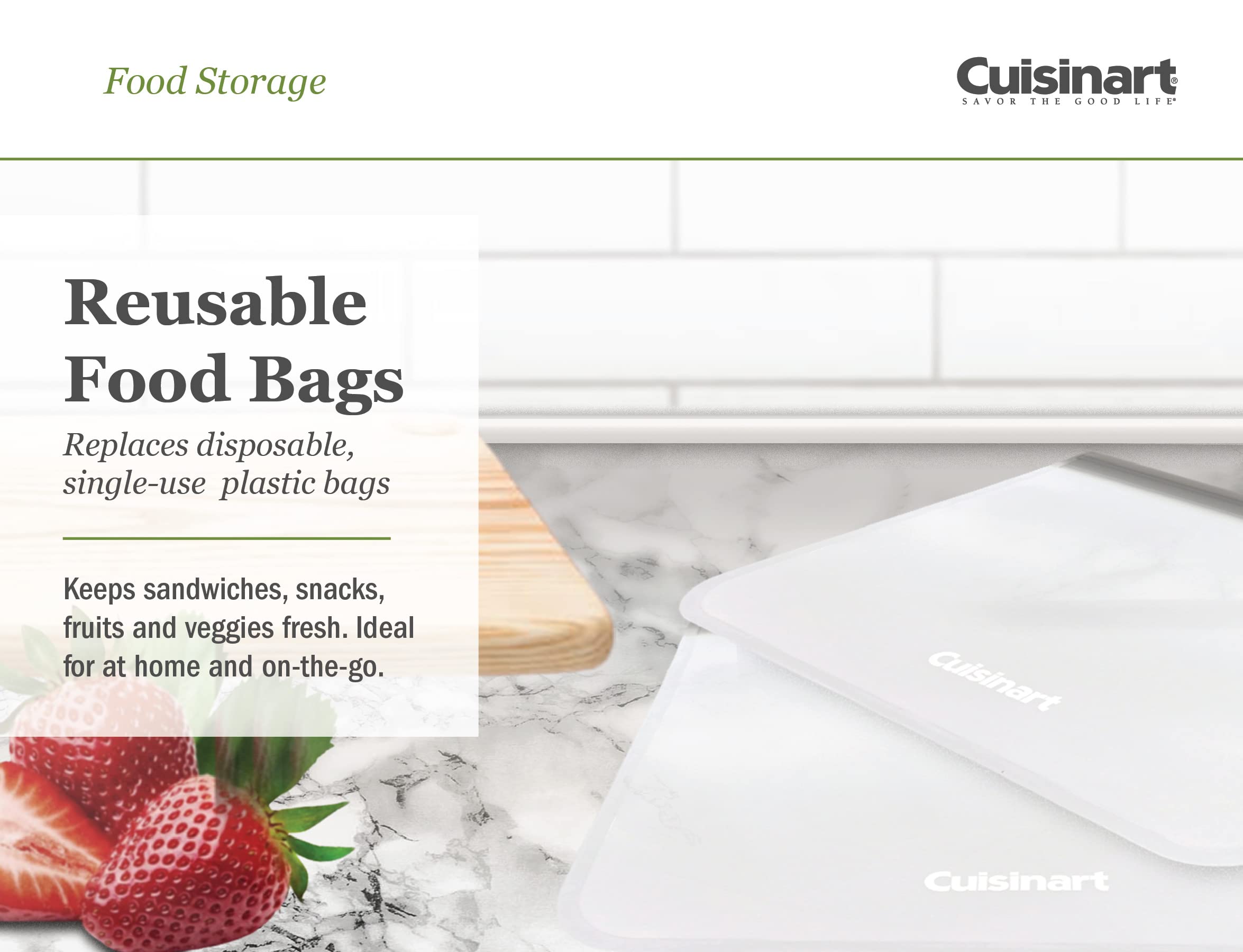 Cuisinart Reusable Food Storage Bags, 12 Pack Gray - Resealable Bags for Food, Leftovers, & Snacks to Store, Freeze or Refrigerate - BPA Free Flat Freezer Bags - Includes Small, Medium & Large