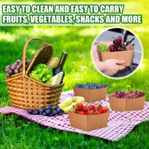 100 Pieces Large Size Berry Baskets 6 Inches Strong Kraft Paper Strawberry Baskets Berry Containers Box for Fruit Food Market Grocery Stores Backyard Party Farmer Market Supplies, Brown