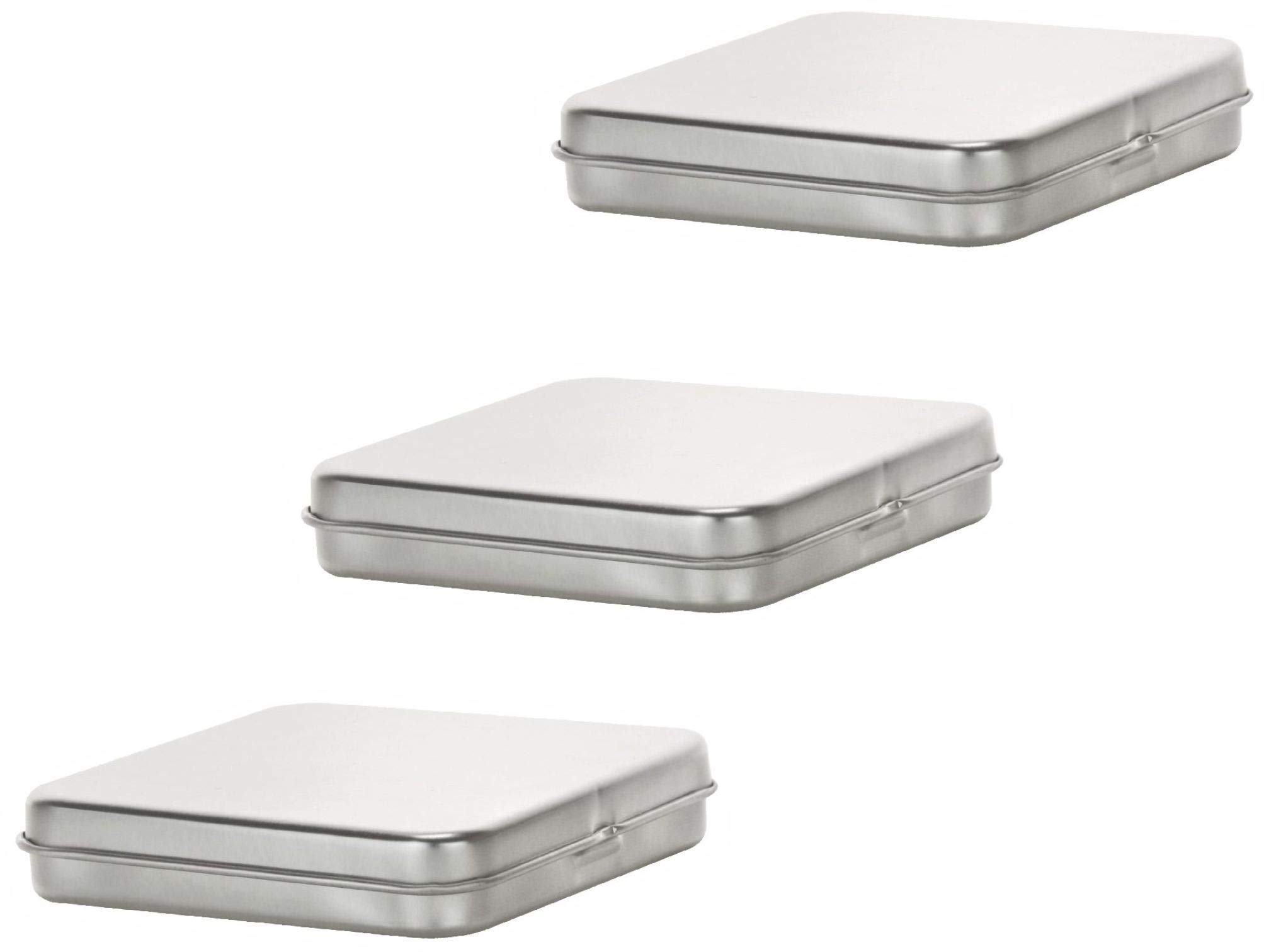 Magnakoys Square Silver Metal Hinged Tins 3.5 x 3.5 x .70 Inches Boxes for Candy Storage Geocaching (7-Pack)