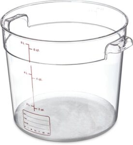 carlisle foodservice products storplus round food storage container with stackable design for catering, buffets, restaurants, polycarbonate (pc), 6 quart, clear, (pack of 12)
