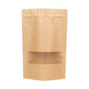 baaggnaa 150 pack ziplock stand up kraft paper bags pouches with front matte window for food storage resealable packaging containers household reusable organizer (11.8 * 15.7 inch)