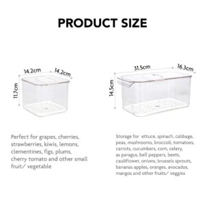 elabo Food Storage Containers Fridge Produce Saver- Stackable Refrigerator Organizer Keeper Drawers Bins Baskets with Lids and Removable Drain Tray for Veggie, Berry, Fruits and Vegetables