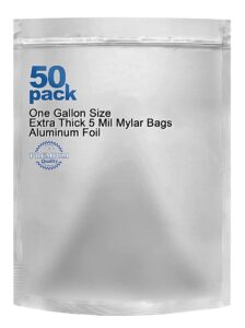 50 pack 1 gallon mylar bags for food storage, 10 mil thick mylar storage bags 10"x 15" with ziplock resealable for grains and long term food storage