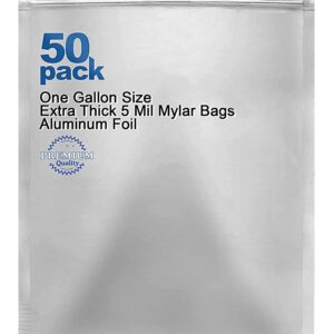 50 Pack 1 Gallon Mylar Bags for Food Storage, 10 Mil Thick Mylar Storage Bags 10"x 15" with Ziplock Resealable for Grains and Long Term Food Storage