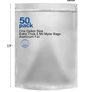 50 Pack 1 Gallon Mylar Bags for Food Storage, 10 Mil Thick Mylar Storage Bags 10"x 15" with Ziplock Resealable for Grains and Long Term Food Storage
