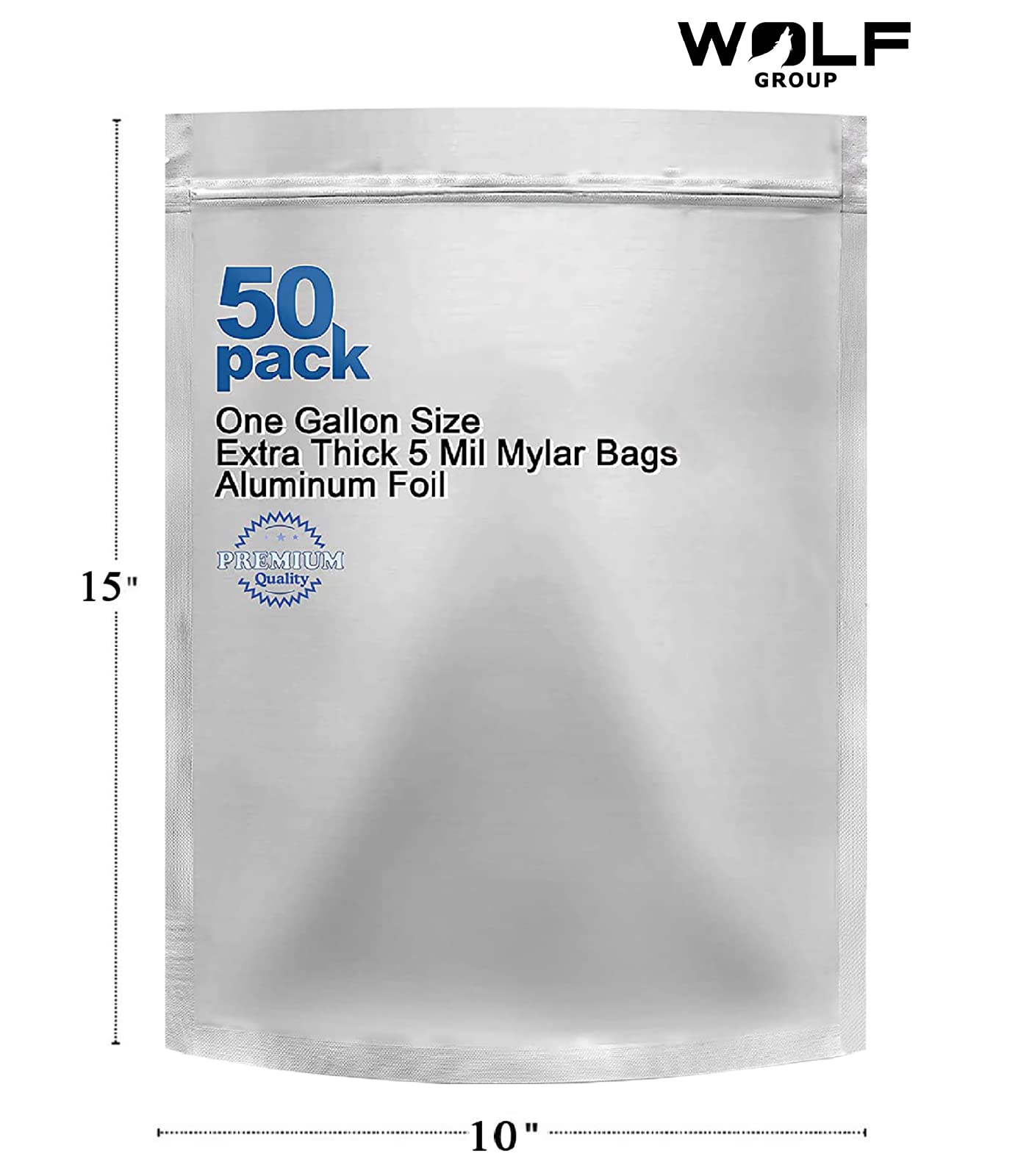 50 Pack 1 Gallon Mylar Bags for Food Storage, 10 Mil Thick Mylar Storage Bags 10"x 15" with Ziplock Resealable for Grains and Long Term Food Storage