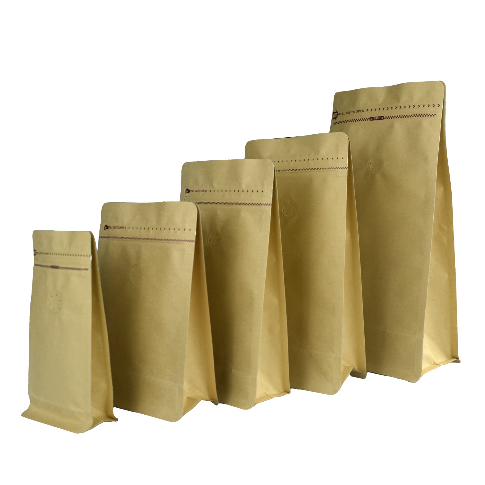 Stand Up Coffee Bags, Natural Kraft Paper Heat Sealed Flat Bottom Coffee Pouches with Degassing Valve and Reusable Side Zipper(50 Pcs, 8 oz, 0.5 LB)