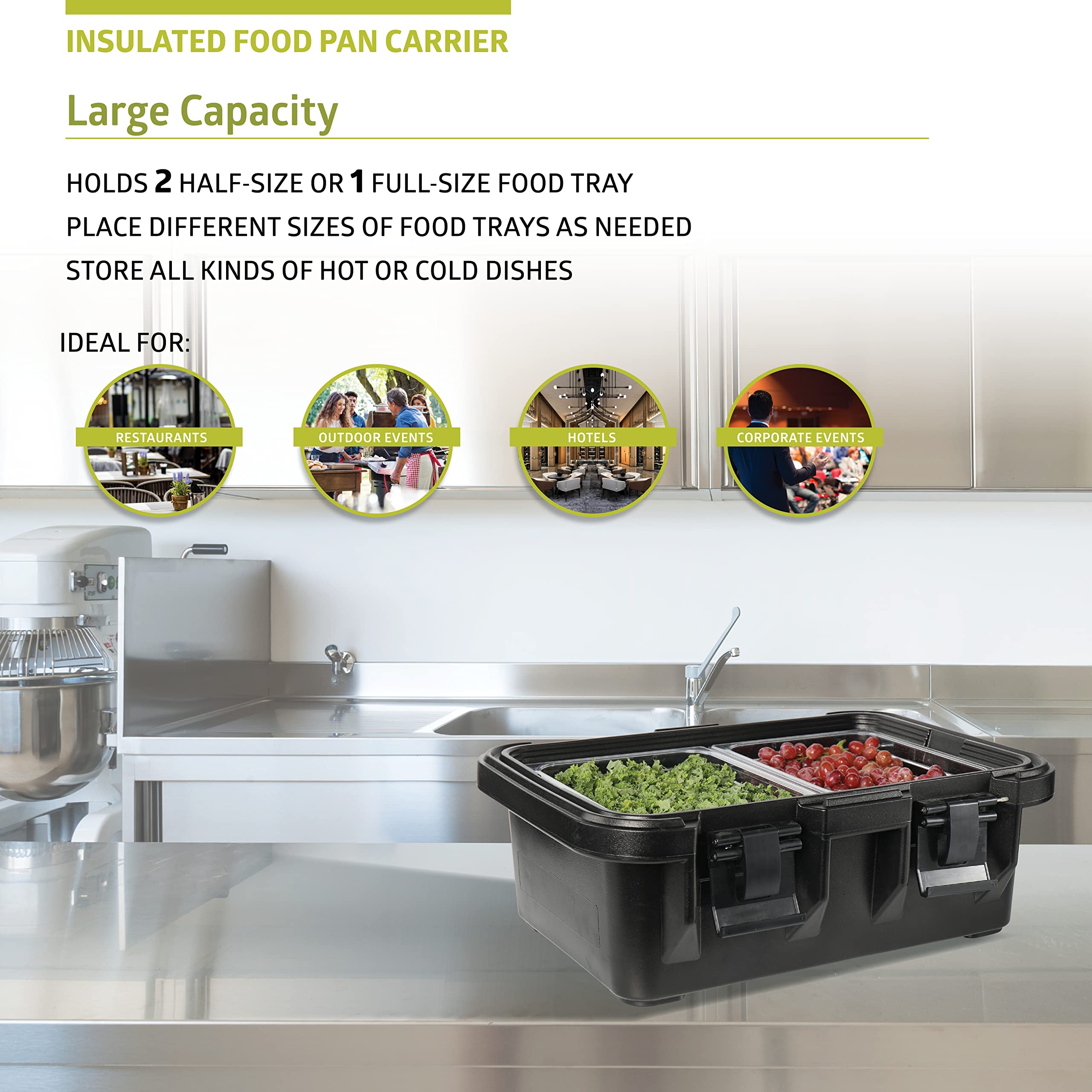 Pearington 22.4-L Wide-Top Loading Insulated Food Pan Carrier, Black