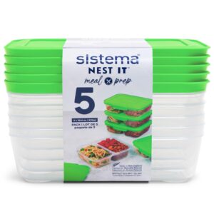 sistema nest it meal prep containers | 870 ml | airtight food storage containers with compartments & lids | bpa-free | green | recyclable with terracycle® | 5 count, white