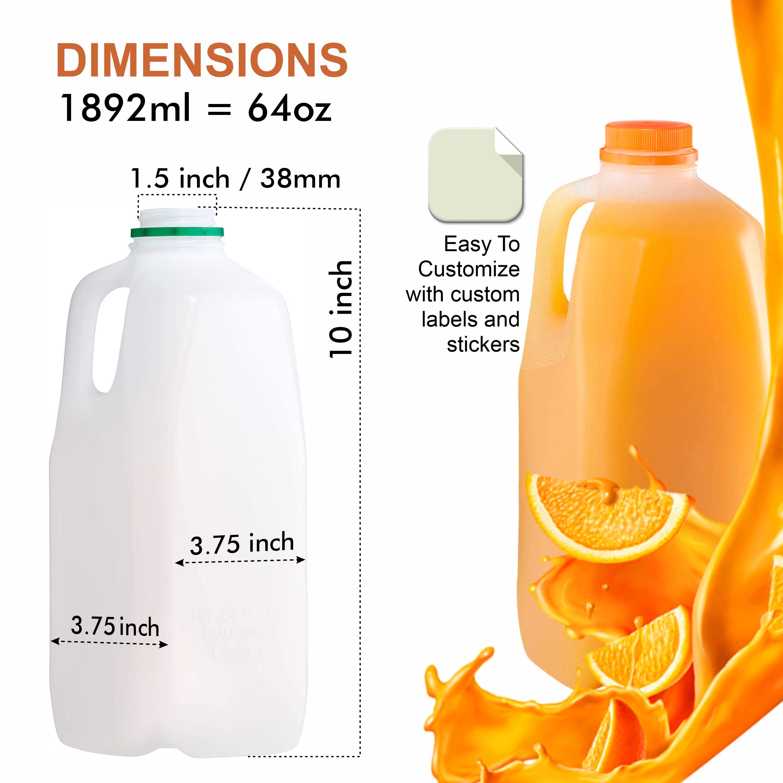 Empty Plastic Juice Bottles with Tamper Evident Caps 64 OZ - Half Gallon, Smoothie Bottles - Ideal for Juices, Milk, Smoothies, Picnic's and even Meal Prep by EcoQuality Juice Containers (5)