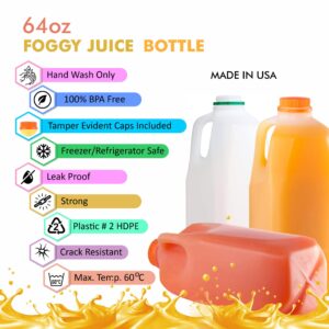 Empty Plastic Juice Bottles with Tamper Evident Caps 64 OZ - Half Gallon, Smoothie Bottles - Ideal for Juices, Milk, Smoothies, Picnic's and even Meal Prep by EcoQuality Juice Containers (5)