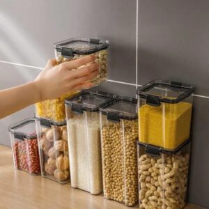 TfSH 1 Set of 4 (S, M, L, XL size) Clear Food Storage Box, Food Storage Container With Lid, Clear Plastic Kitchen And Pantry Organization Container