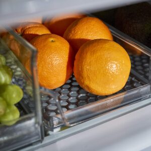 Spectrum Diversified Hexa in-Fridge Small Refrigerator Bin for Storage and Organization of Fruit Vegetables Produce and More, 15 x 6.25 x 2.25, Clear/Dark Gray