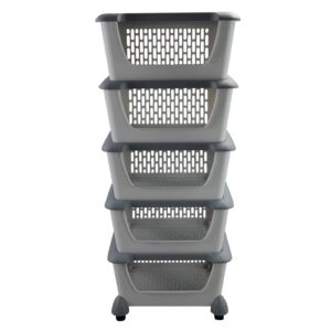 cand 5-pack large stackable storage bins, stacking baskets for fruit, vegeable, toys (grey)