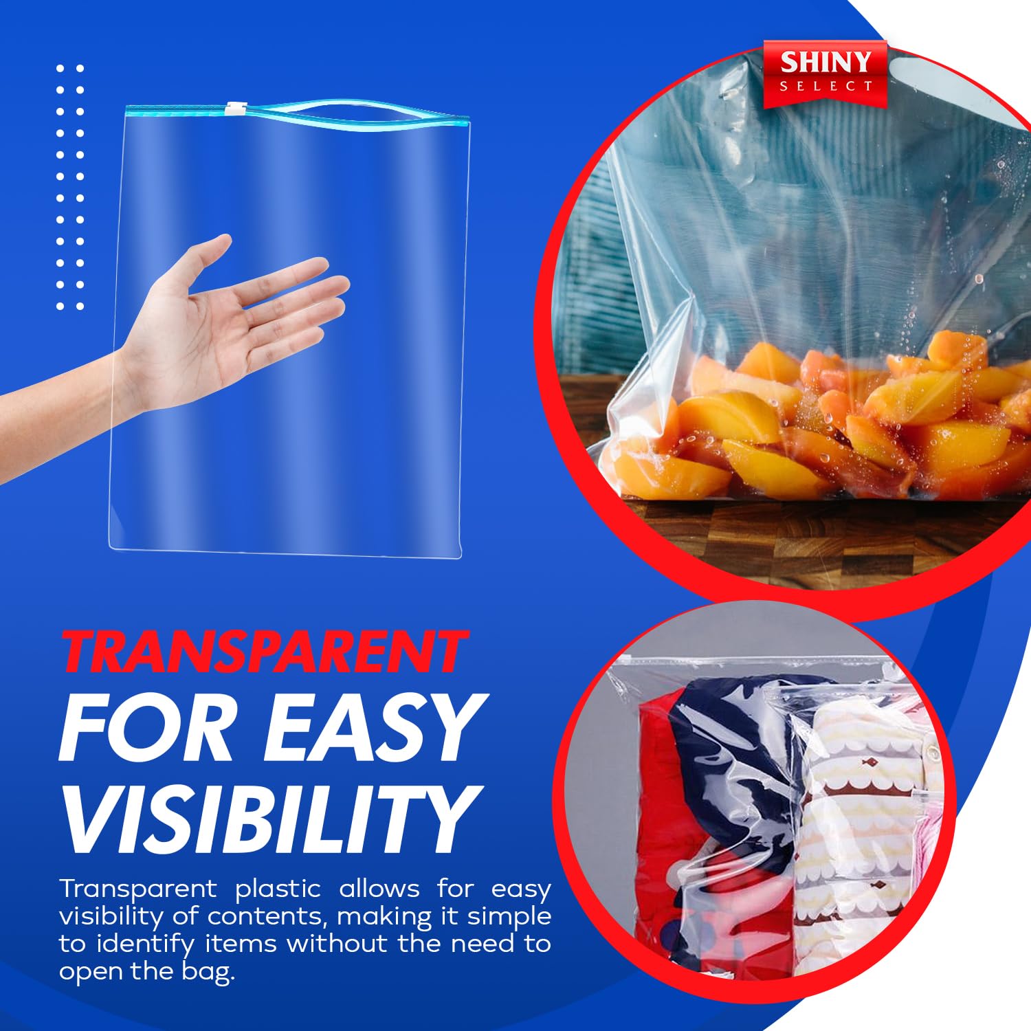 Shiny Select 3 Gallon Jumbo Slider Storage Bag, 16x18 Inches, 15 Bags – Resealable Extra Large Clear Plastic, 4 Mil Thick for Moving, Food Meal Preparation, Clothing, Toys, Shoes, Toiletries, Snacks