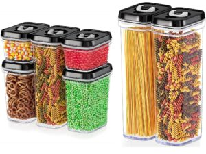 dwËllza kitchen airtight food storage containers set - 7 pc set - for kitchen pantry organization and storage - bpa-free - clear plastic canisters for spaghetti, noodles, pasta, snacks & much more