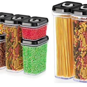 DWËLLZA KITCHEN Airtight Food Storage Containers Set - 7 PC Set - For Kitchen Pantry Organization and Storage - BPA-Free - Clear Plastic Canisters for Spaghetti, Noodles, Pasta, Snacks & Much More