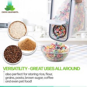 Crown Equipments Cereal Container Storage Set - Airtight Food Storage Containers [Set of 4] - Large Kitchen Dispenser Keepers (4L / 135oz) - BPA Free, Easy Pouring Lid - Labels & Marker Included