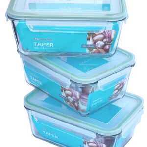 Glasslock Taper Rectangular Glass Food-Storage Container with Locking Lids Anti-Spill Microwave Safe 57.5 oz / 1700 ml - 3 Container Set