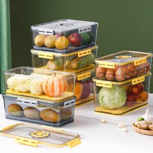 Refrigerator Organizer Bins,Stackable Produce Saver Organizer Bin Storage Containers with Removable Drain Tray for Fridge, Cabinets, Countertops and Pantry(Gray-M)