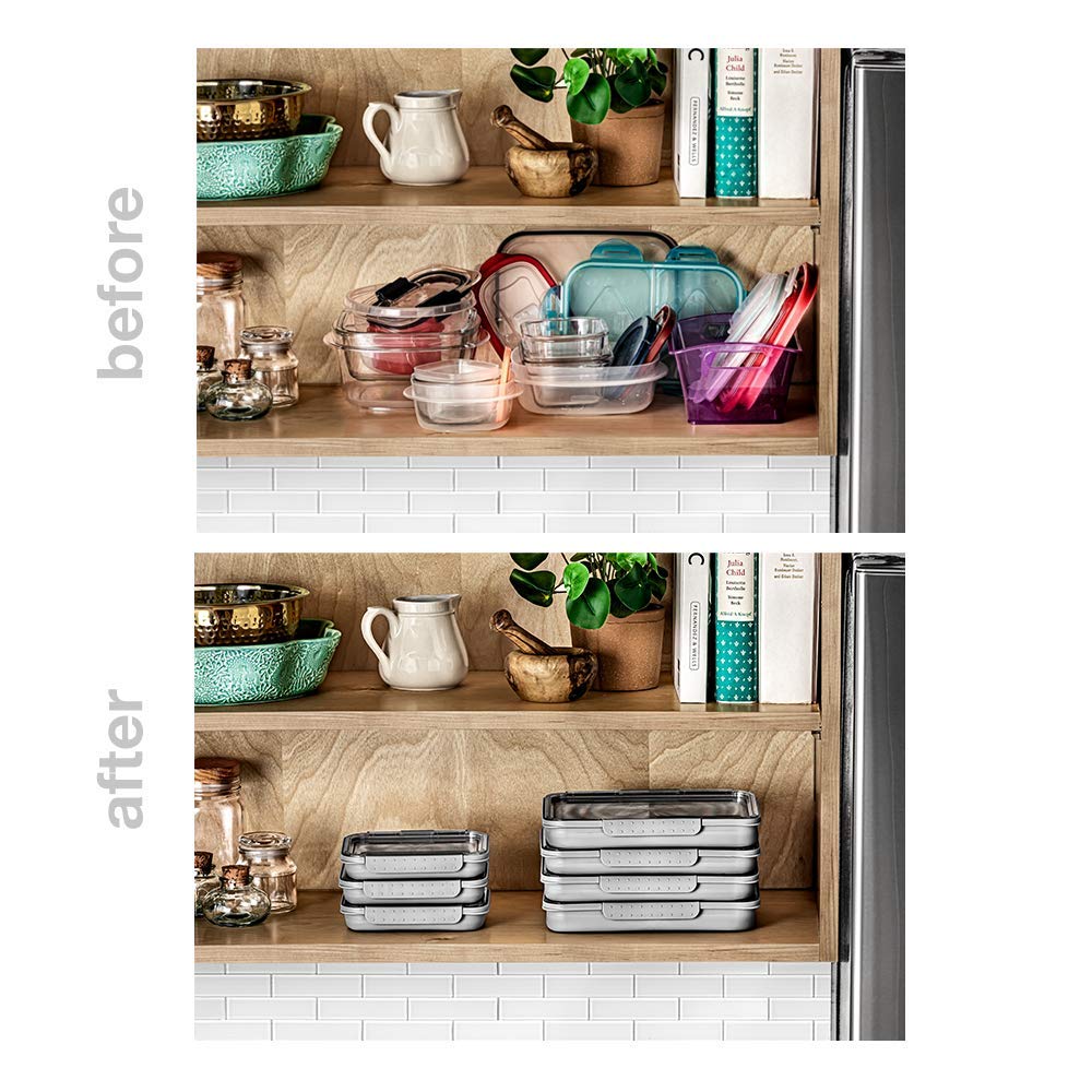 madesmart Lidware Collapsible Food Storage - FRIDGE & PANTRY COLLECTION Airtight, Food Safe, Collapsible, Dry-Erase Space For Labeling, Medium Shallow - Holds 4.83 Cups, Gray