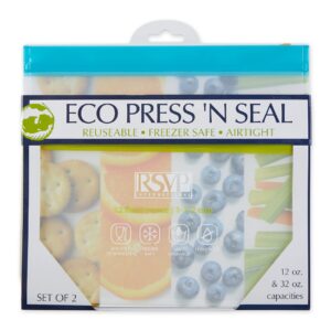 rsvp international reusable food storage collection eco seal bags, press-n-seal, blue/green