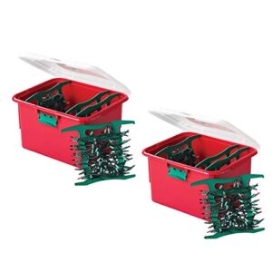 homz 7875rbgldc.02 light organizer holiday plastic storage container, 2 pack, red and green, 2 sets