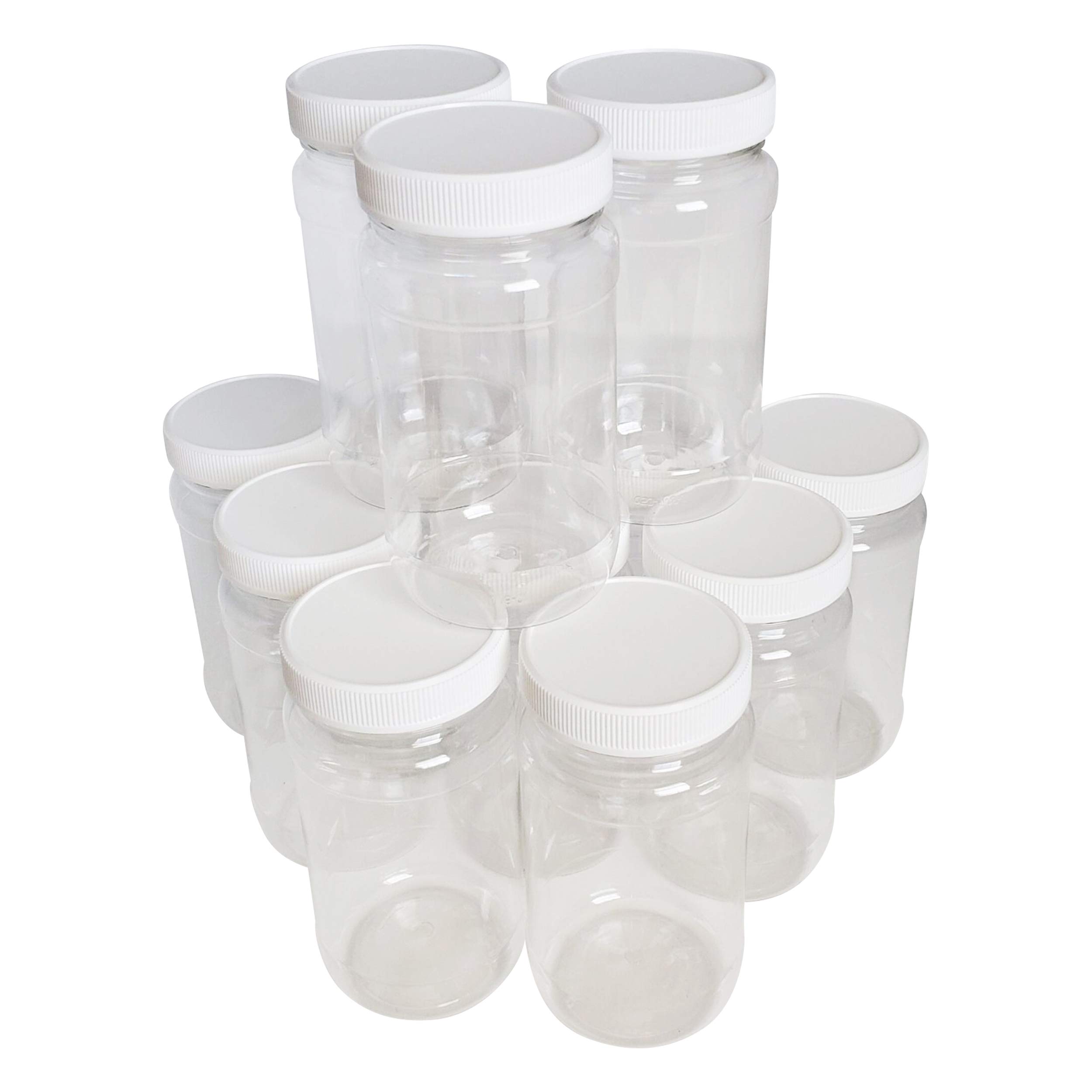 Kelkaa 8oz Clear PET Plastic Jars with White Ribbed PE Lined Caps, BPA Free, Empty Containers, Kitchen Dried Food Storage, Homemade Peanut Butter, All-Purpose Canisters, Made in the USA (Pack of 12)