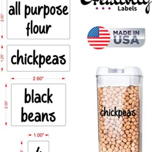 168 Pantry Labels for Food Storage Containers, Black Text Printed on Clear Waterproof Labels, Household Stickers + Numbers, Water Resistant, Organization for Kitchen Jars and Canisters & Storage Bins