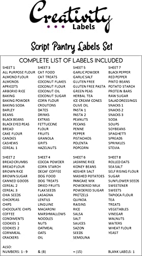 168 Pantry Labels for Food Storage Containers, Black Text Printed on Clear Waterproof Labels, Household Stickers + Numbers, Water Resistant, Organization for Kitchen Jars and Canisters & Storage Bins