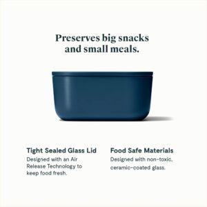 Caraway Glass Food Storage - 4.4 Cup Glass Container - Ceramic Coated Food Container - Non Toxic, Non Stick Lunch Box Container with Glass Lids. Dishwasher, Oven, & Microwave Safe - Navy