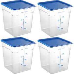 curta 4 pack food storage containers with blue lids - nsf listed commercial grade in 18.0 qt - square, clear, polycarbonate