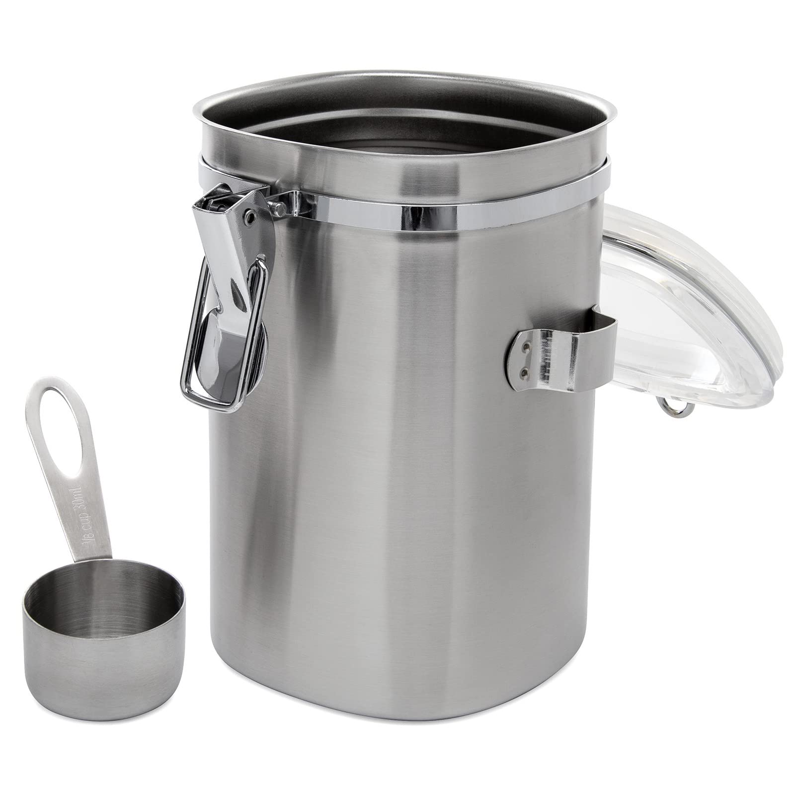 ChefWave Durable Stainless Steel Coffee Canister with Measuring Spoon, Convenient Spoon Holder and Secure Locking Mechanism - Keeps coffee fresh for longer