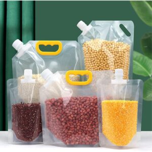 OVNMFH Grain Moisture-Proof Sealed Bag, 5/10 Pcs Resealable Washable Clear Grain Moisture-Proof Bags, Thicken Grain Storage Suction Bags with Funnel and Stickers, for Food Storage (10PCS,5L)