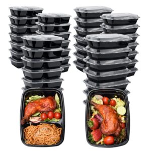 glotoch meal prep container,100pack 1,2 compartment reusable food storage containers for lunch, leftover.disposable black plastic containers with lids to go container-bpa-free microwave safe 32oz